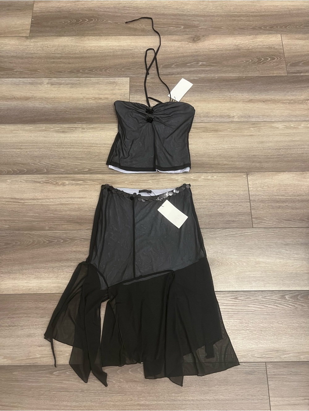 Zara Black Asymmetrical Sheer Two-Piece Dress Set